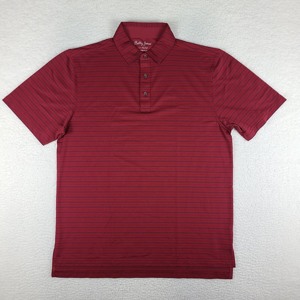 Bobby Jones Polo Shirt Mens‎ Large Red Blue Striped Performance X-H20